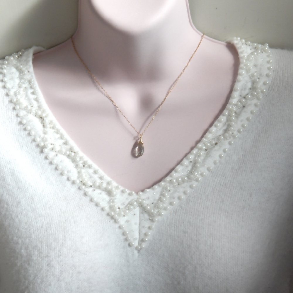 Smooth Golden Rutilated Quartz Necklace Gold Filled