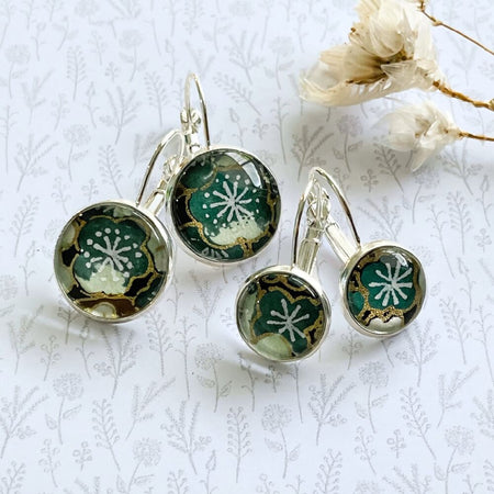 Green Flower Earrings • Cherry Blossom Earrings