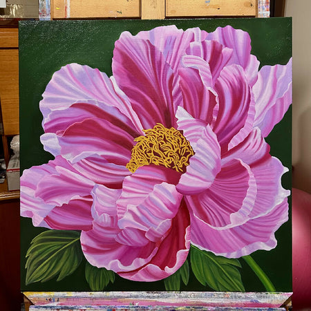 Hand Painted Pink Peony Oil Painting