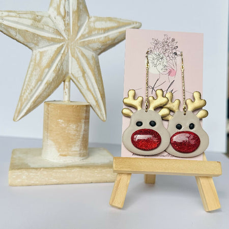 Rudolph Red Shiny Nose Reindeer Earrings