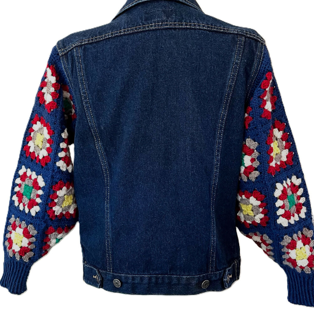 Crochet Granny Square Denim Vest back image