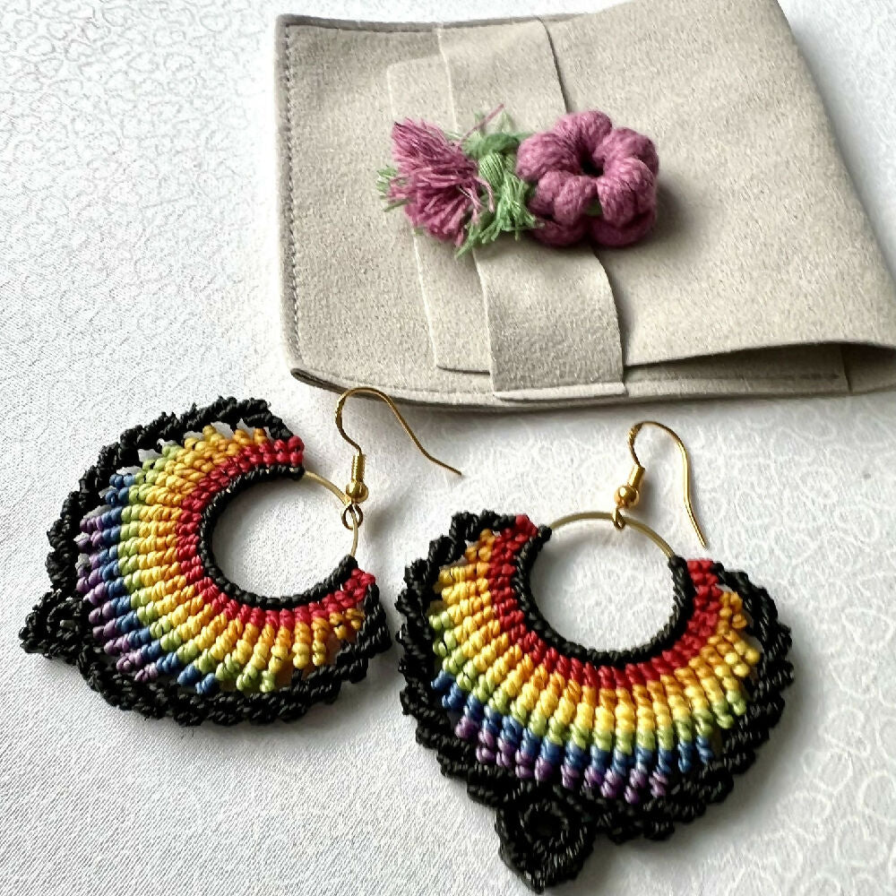 SOLD OUT - Rainbow Micro macrame earrings +Free pouch