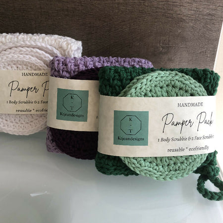 Spa Pamper Pack-1x Reusable Body Wash Scrubbie 2 x Face Scrubbies