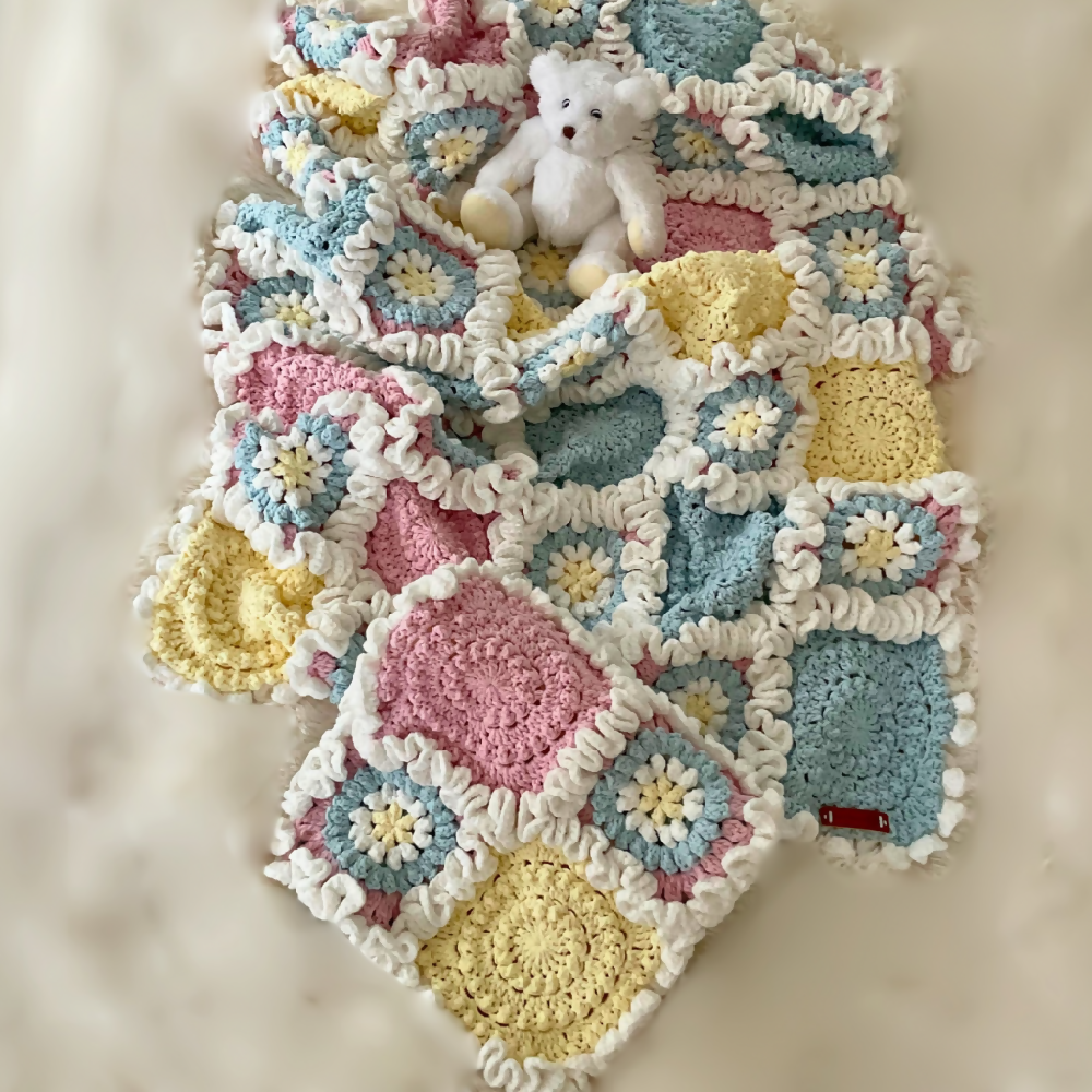 Handmade Crochet Baby Blanket, Baby Ruffle Quilt Set