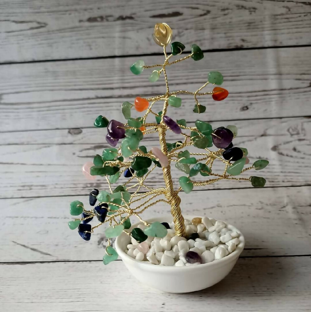 Mixed Gems Christmas Pine Gem Tree gold wire