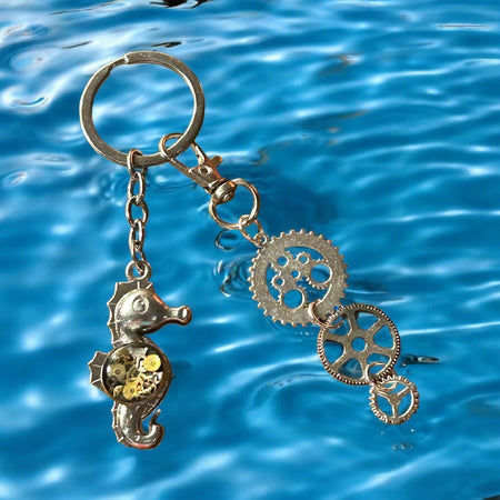 Steampunk watch parts seahorse keyring