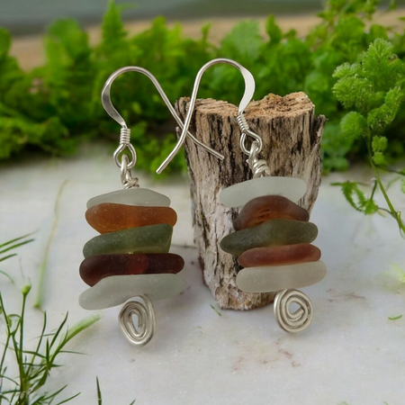 Seaglass and Sterling Silver Swirl Earrings