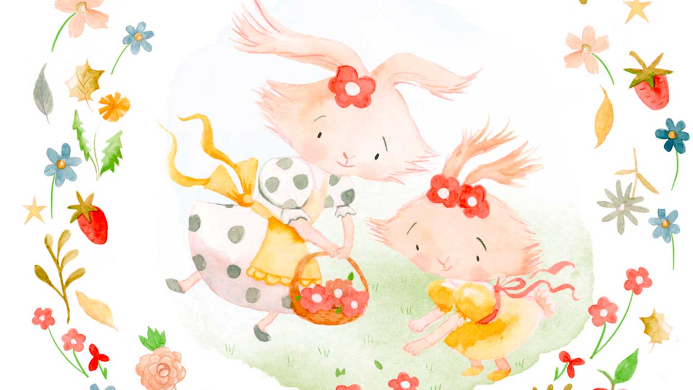 Whimsical Nursery Art Print- 'Flower Picking' Watercolour