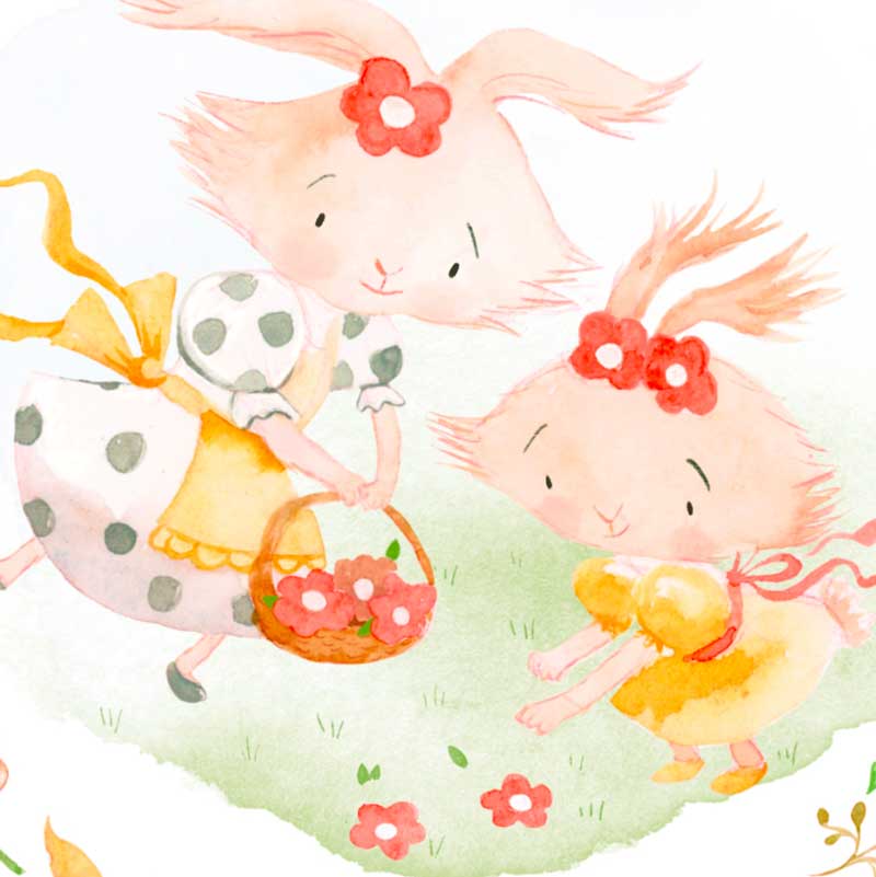Whimsical Nursery Art Print- 'Flower Picking' Watercolour