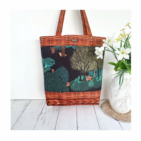 Shopping Tote Bag - Forest Animals with Hyper Realistic Basket Fabric