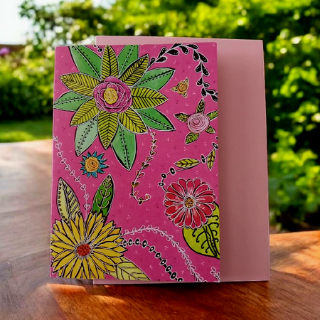 Blooms in Pink Blank Greeting Card