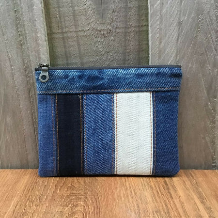 Upcycled Denim Coin Purse - Denim Stripes