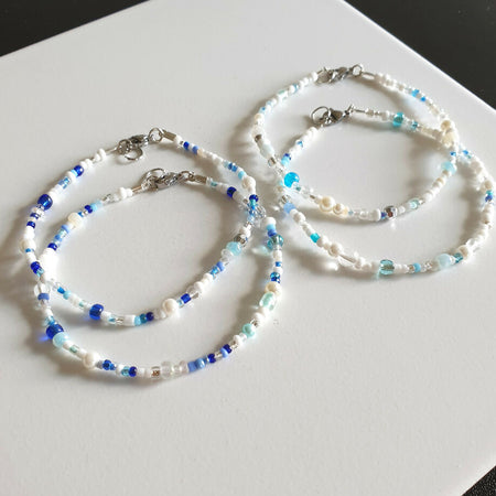 Dainty Light blue Glass / Seed beaded bracelets