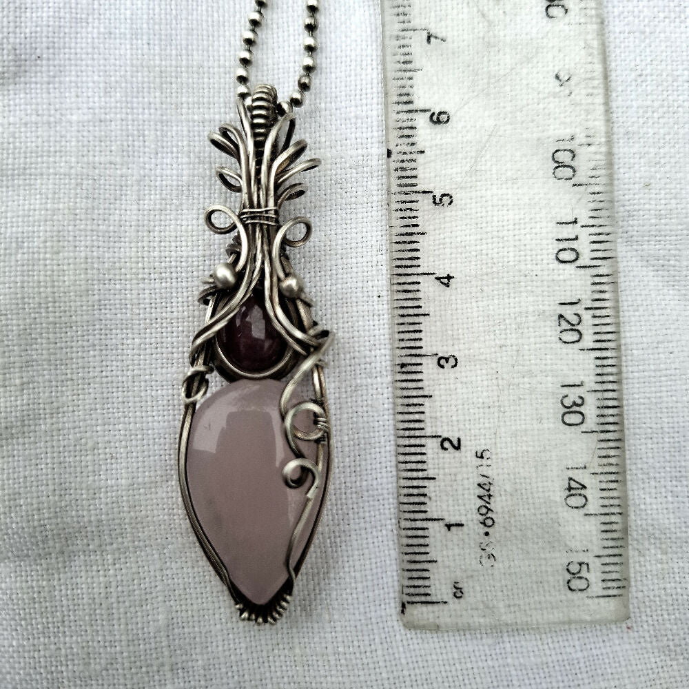 Rose Quartz with Ruby in Sterling Silver with SS chain
