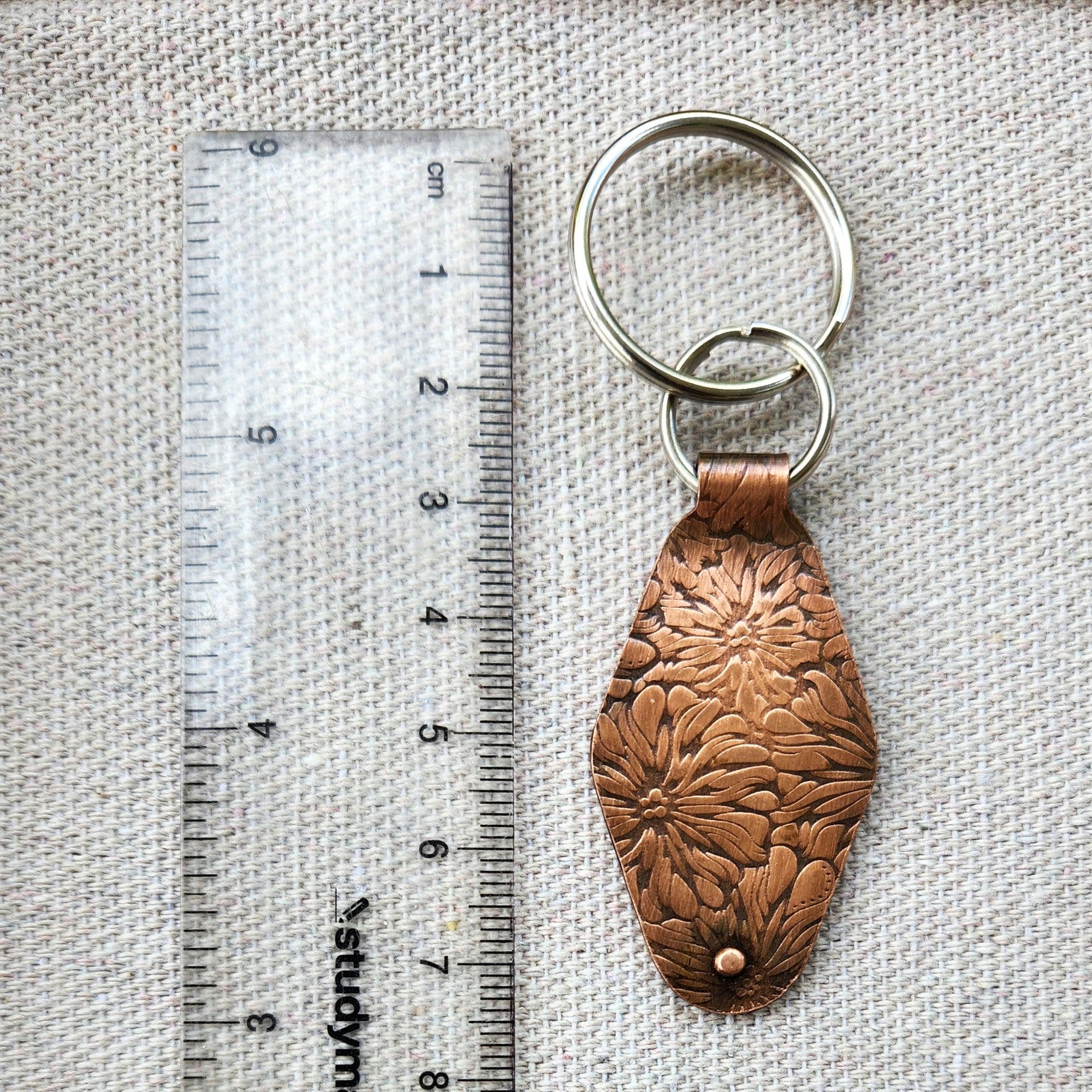 Keyring fobs for him and her - textured copper