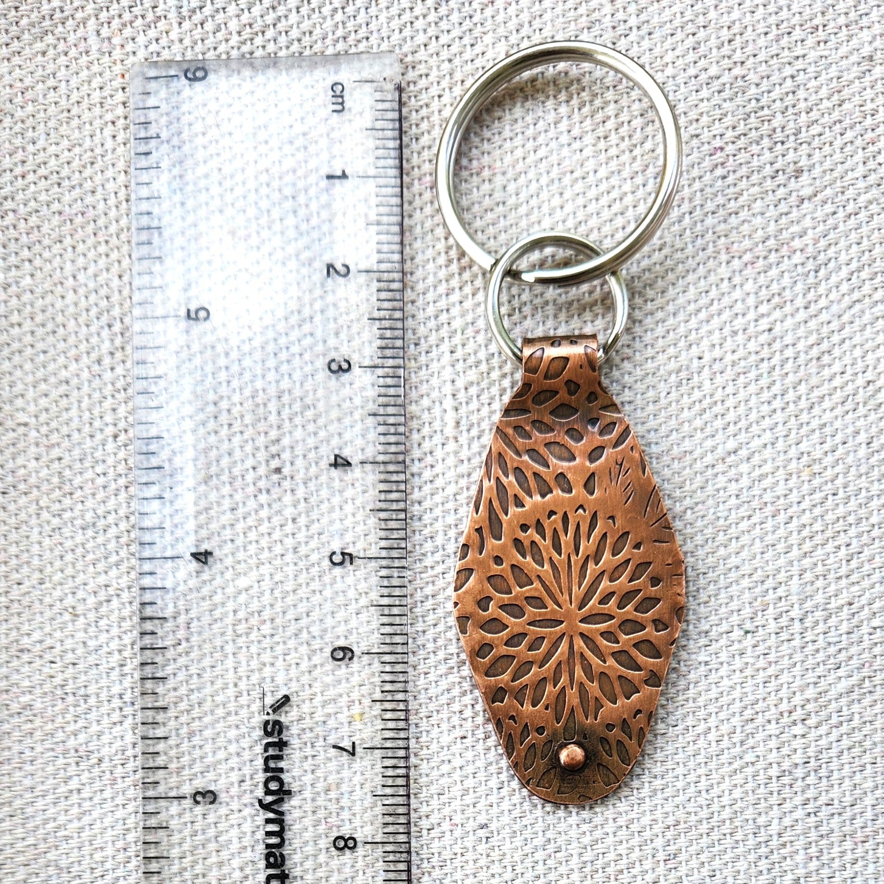 Keyring fobs for him and her - textured copper