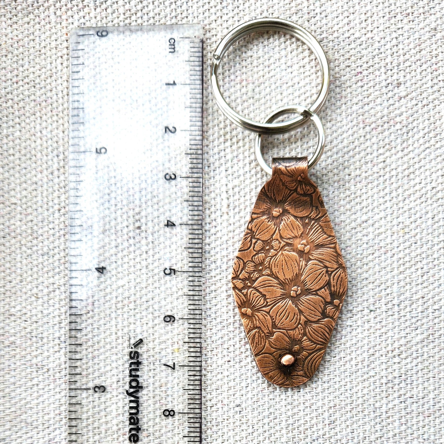 Keyring fobs for him and her - textured copper