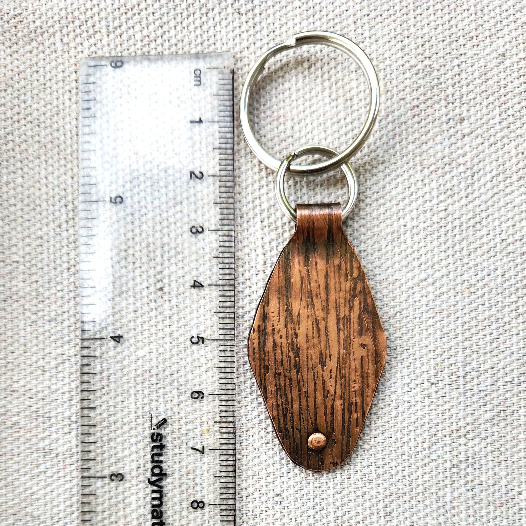 Keyring fobs for him and her - textured copper