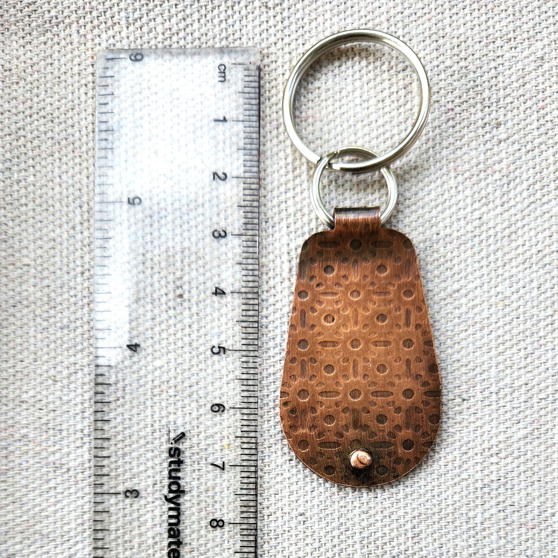 Keyring fobs for him and her - textured copper