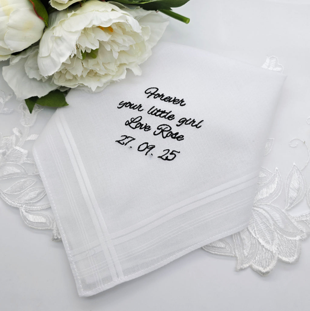 Personalised Wedding Handkerchief Embroidered Man's White Cotton Hanky