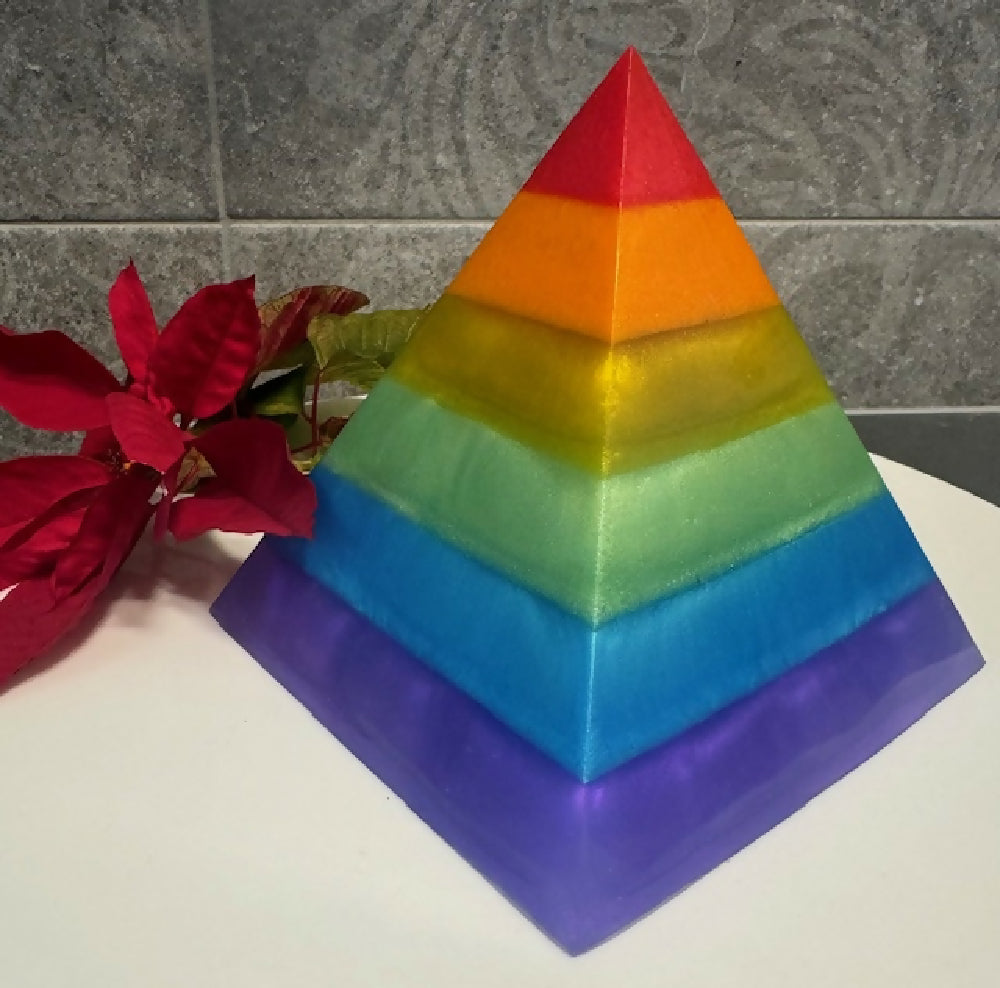 Rainbow layered resin pyramid