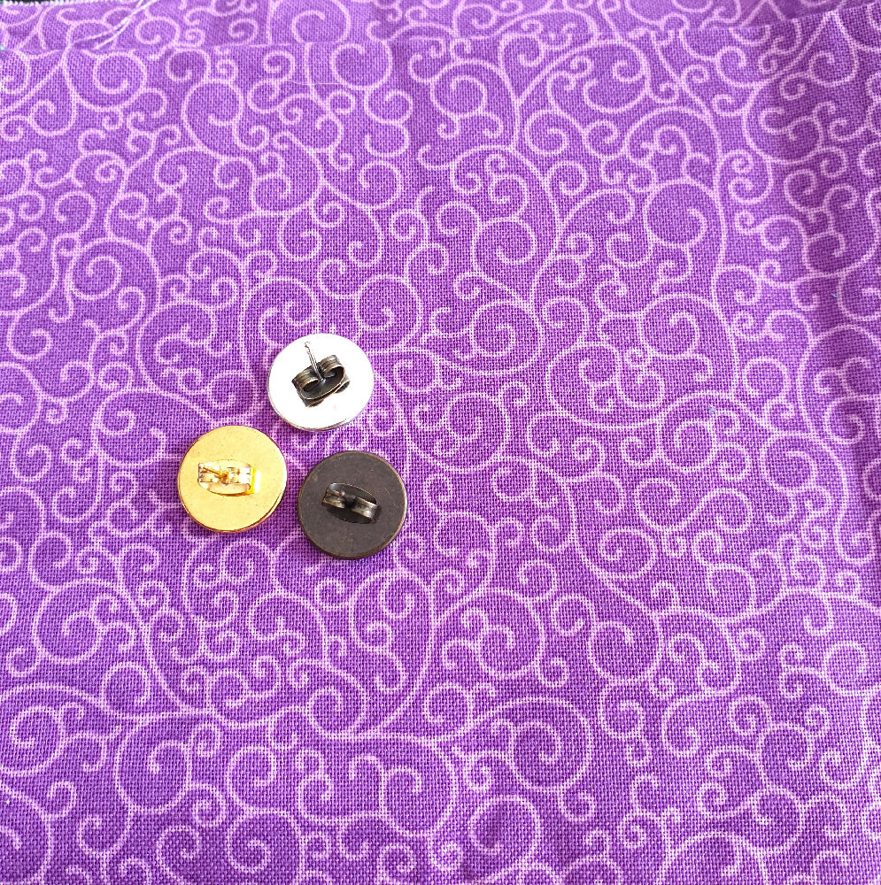 1.4cm Round Purple Plants cotton fabric Cabochon stud earrings