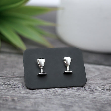 Wineglass Studs - Handmade Sterling Silver Earrings by Purplefish Designs