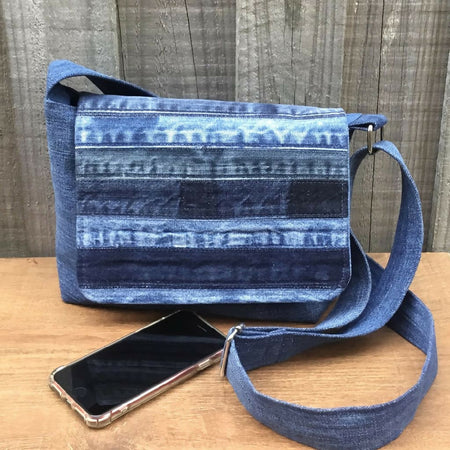 Upcycled Denim Messenger Bag – Blue Denim Waistbands