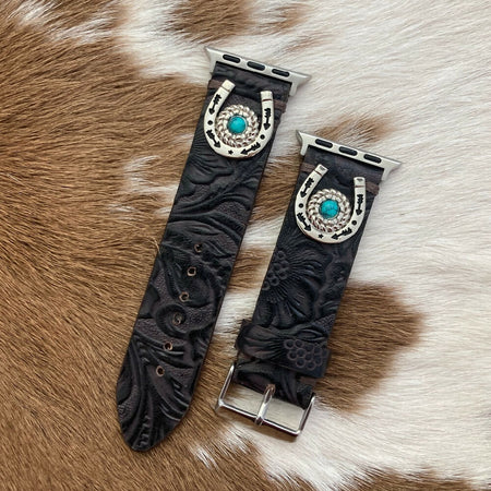 Leather Apple Watch band - horseshoe conchos