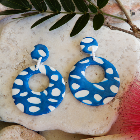 Blue & White Polymer Clay Earrings 