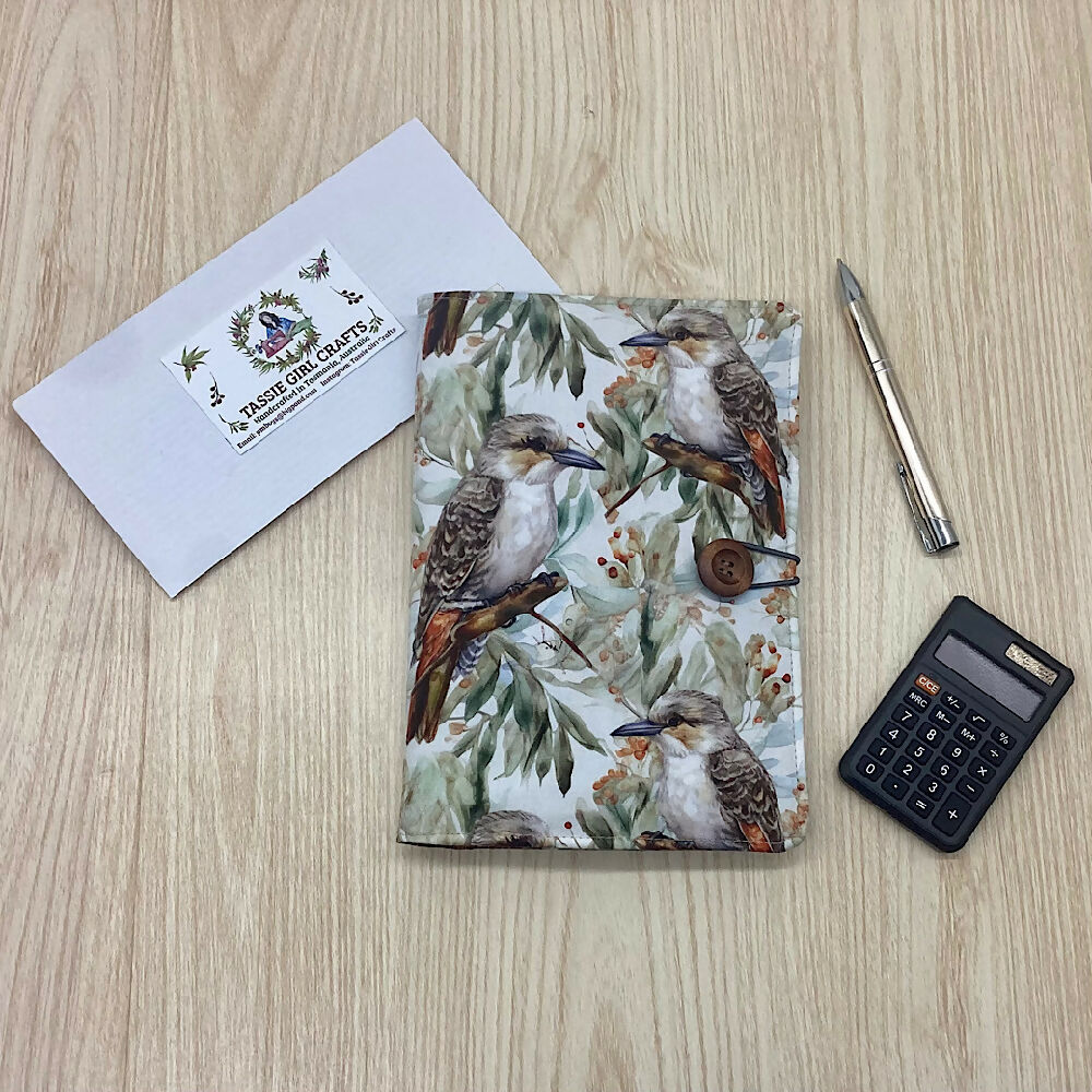 Australian kookaburra refillable A5 fabric notebook cover gift set - Incl. book and pen.