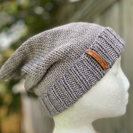 Hand Knitted Grey Merino Slouchy Beanie