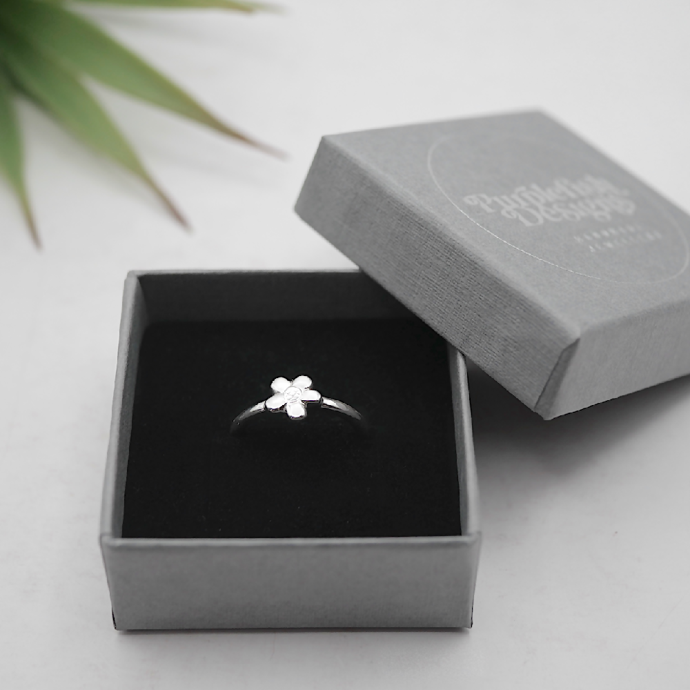 flower ring sterling silver gift box sml