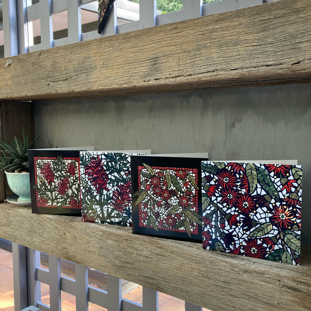 Mosaic Greeting Cards - Set of 4 - Australian Wildflowers
