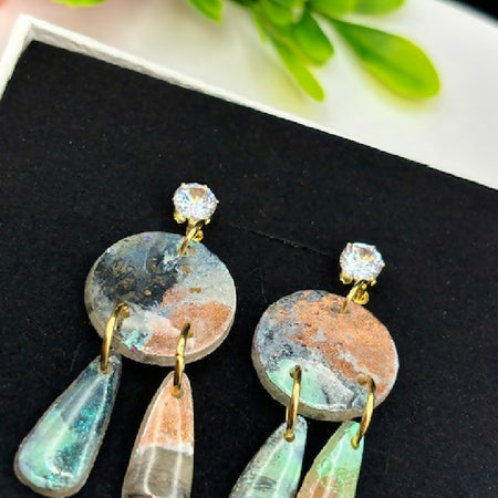 Rustic Charm Triple Drop Marbled Earrings