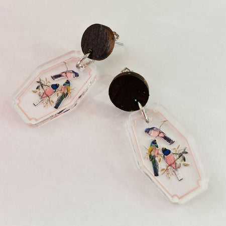 Bird print acrylic earrings