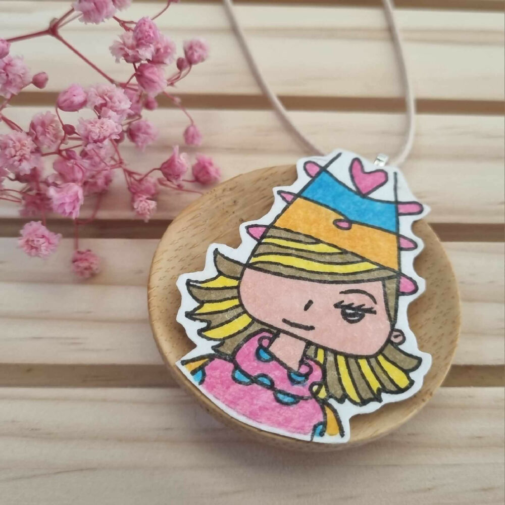 Whimsigirl Jewelry Series : Original Ink Illustration Necklace Pendant