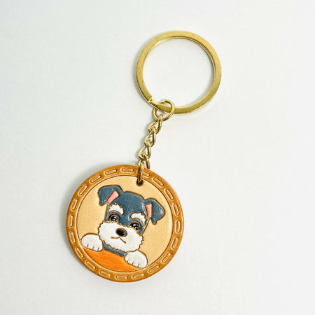 Schnauzer Dog Face Leather Key chain with hand-painting