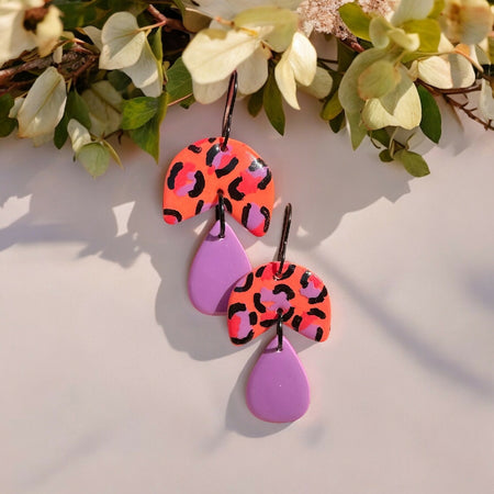 Orange Leopard Dangle Hook Earrings