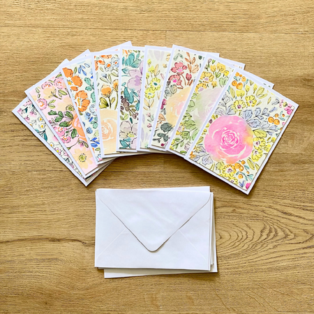 Set of 9 Original Hand Painted Notecards (a) Free Postage