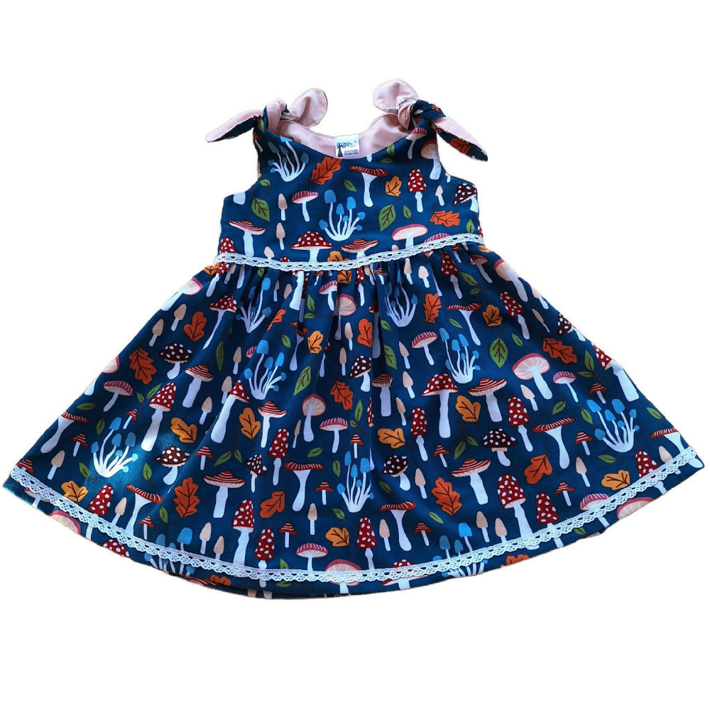 Girls Tie Shoulder, Corduroy Pinafore Dress | Toadstools | Size 3