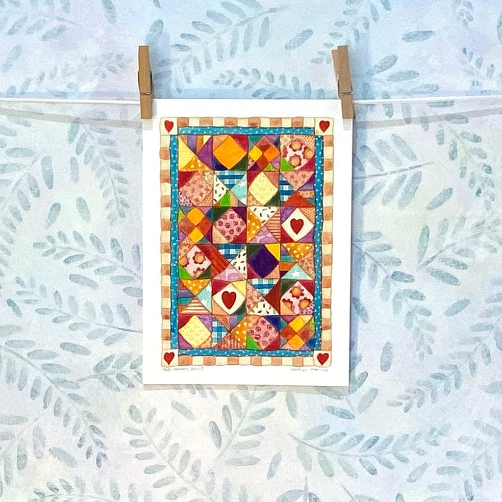 Colourful Patchwork Love Heart Quilt - Premium Art Print