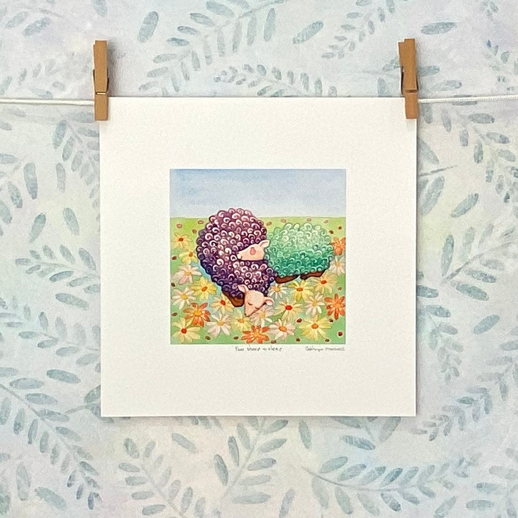 Two Sheep Sleeping in the Daisies Print (S10-tsas)