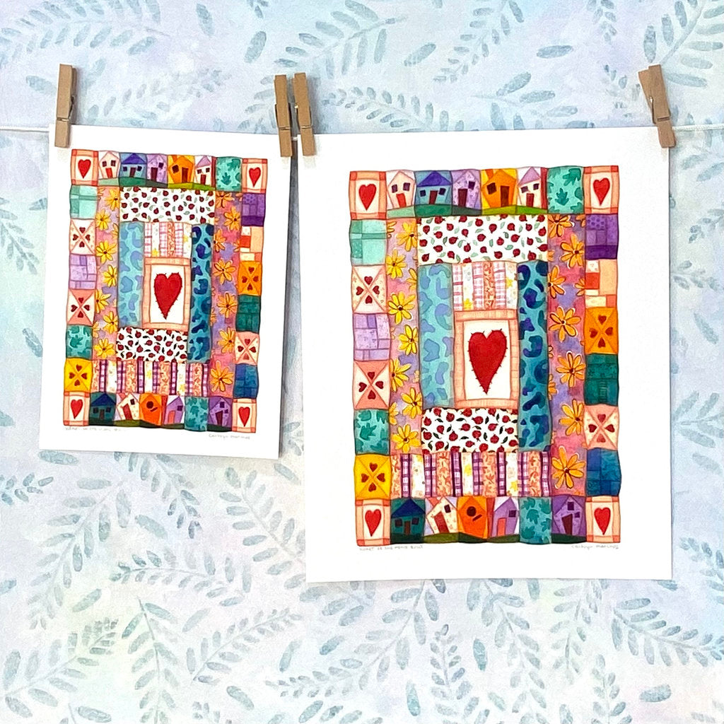 Heart Quilt with Ladybirds - Premium Artist's Print