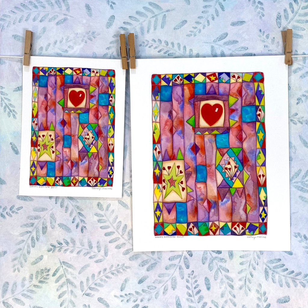Colourful Heart Print from an Original Mini-quilt Painting