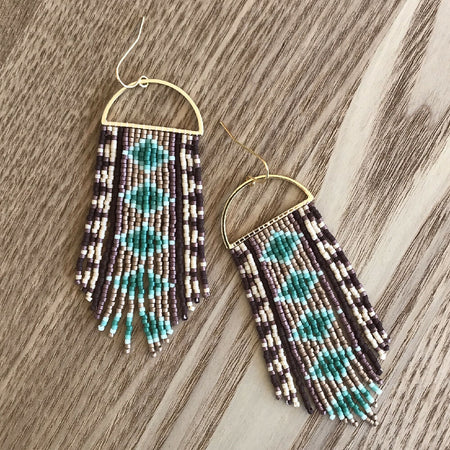 Handwoven seed bead fringe earrings - Waler