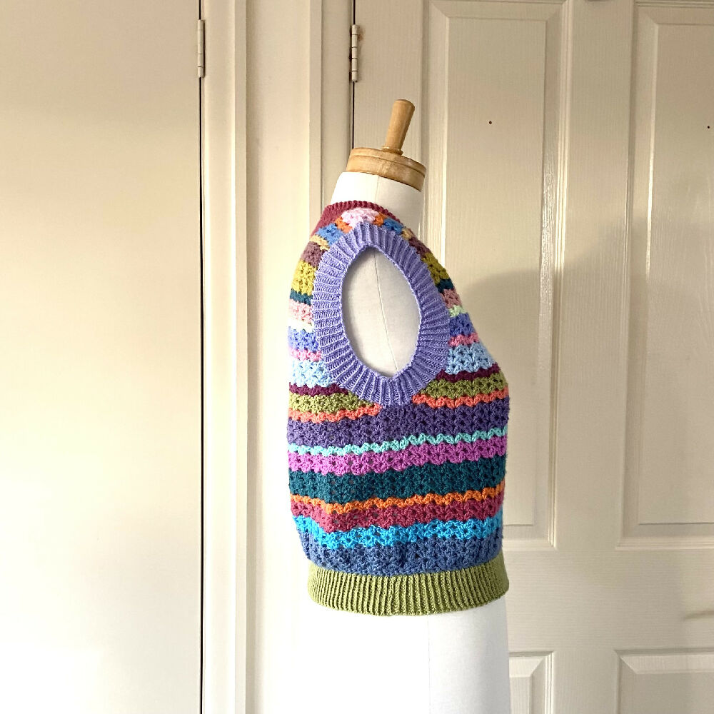 Colourful striped handmade crochet vest