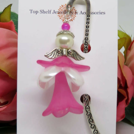 Pink Christmas Angel Beaded Bookmark