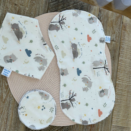 Beautiful Bib, Burp cloth, and set of 4 reusable breast pads