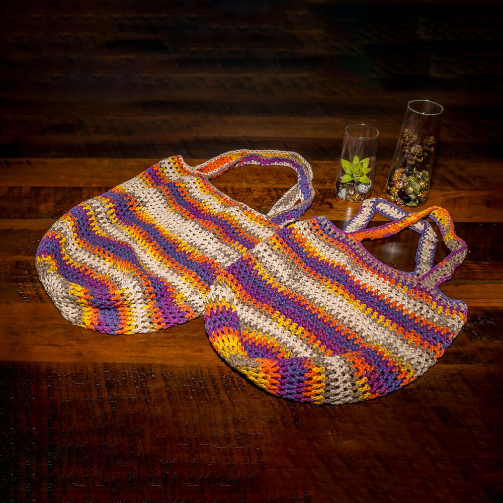 Crocheted Market Bag - Purple/Orange